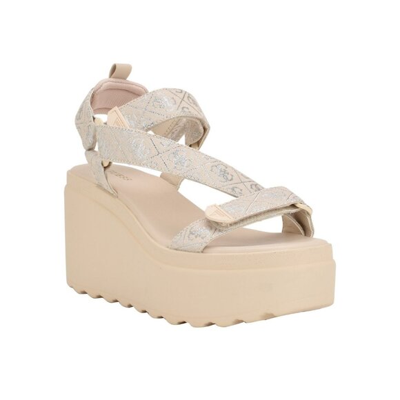 GUESS Womens Ocilia Quattro Logo Sport Eva Wedge Strappy Sandal White Size 7 NIB - Picture 1 of 4